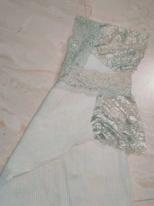 Light Blue Lace Trim Ribbed Top