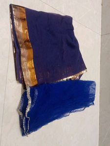 Royal Blue Dupatta with Gold Border