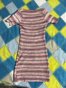 Striped Bodycon Mini Dress with Side Slit