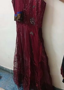 Elegant Maroon Embroidered Gown