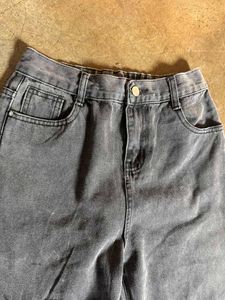 Grey Distressed Wide Leg Jeans