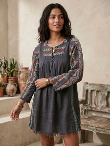 Embroidered Grey Tunic Dress