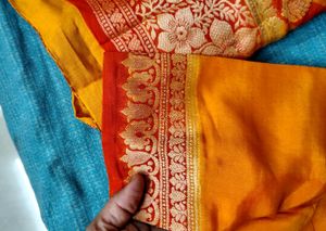 pure khaddi chiffon yellow lahariya banarasi Saree