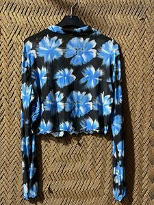 Sheer Floral Print Button-Up Crop Top