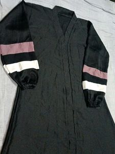 Elegant Black Abaya with Striped Sleeves