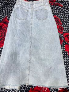Light Wash Denim Maxi Skirt with Slit