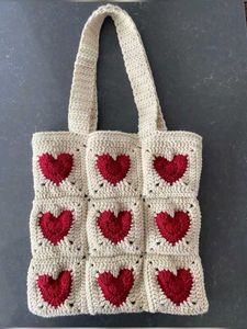 Crochet Heart Tote Bag