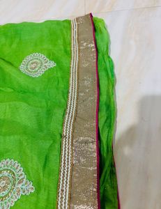 Vibrant Green Embroidered Saree