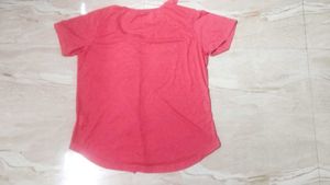 Coral Ruffle Front Short Sleeve Top