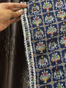 Navy Blue Elephant Print Kaftan Short Kurta