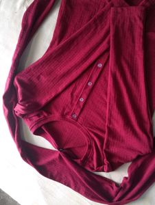 Chic Maroon Button-Up Top with Scarf