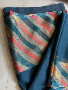 Beautiful Teal Saree with Striped Border