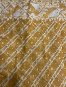 Elegant Mustard Yellow Fabric with White Motifs
