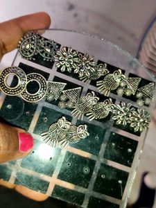 Oxidised Silver Earrings Set 9 sets