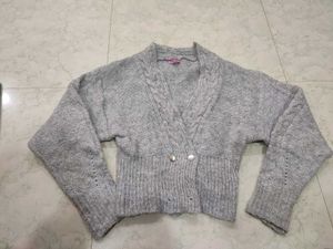 Gray Knit Cropped Cardigan