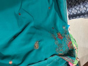 Elegant Teal Embroidered Saree unused