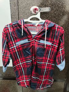 Red Plaid Hooded Shirt
