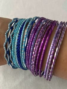 30 Pcs Metal Bangles- Magenta, Sea Blue, Purple