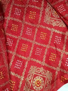 Red Saree with Golden print
