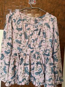 Pink Paisley Print Peplum Top