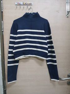 Striped Cropped Turtleneck Sweater