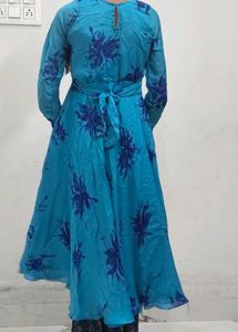 Blue Floral Print Anarkali Kurta