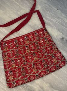 Red Embroidered Clutch Bag