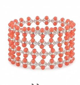 Coral Beaded Cuff Bracelet set of 4