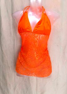 I. Orange Lace Tankini top