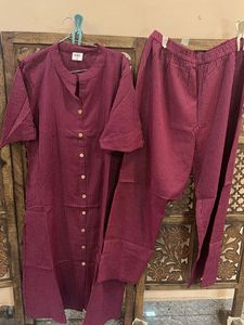 Maroon Striped Kurta Set