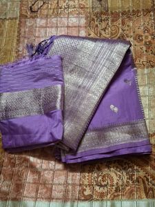 Elegant mov colour Saree with Silver Border