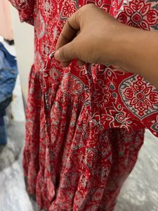 Red Floral Print Midi Dress