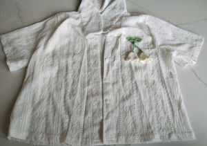 White Embroidered Cherry Short Sleeve Top