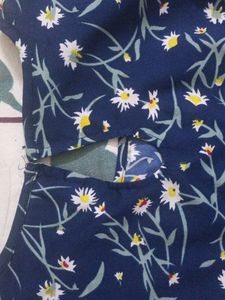 Blue Floral Frock With Designer Sleeves
