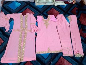 Beautiful Pink Kurta Set with Gold Embellishments