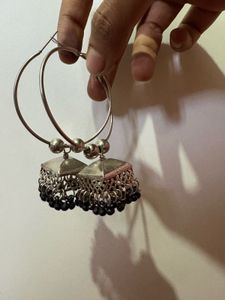 Elegant Silver Jhumka Hoop Earrings