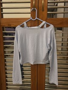 Light Blue Cut-Out Neck Long Sleeve Top