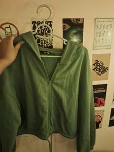 Green Zip-Up Crop Hoodie Jacket