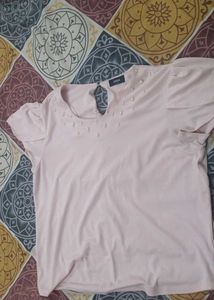 Pink Puff Sleeve Top with Pearls