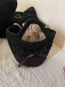 Chic Crochet Handbag with Ribbon
