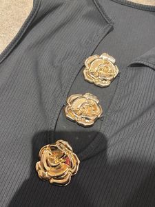 Chic Black Rose Embellished Top