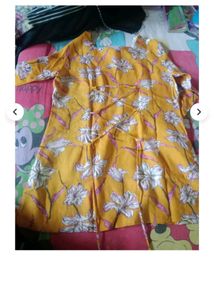 Yellow Floral Print Kurta with Bell Sleeves