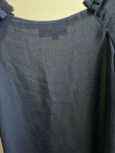 Chic Navy Blue Ruffle Neck Sheer Top