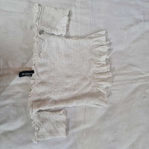 White Shirred Off-Shoulder Top