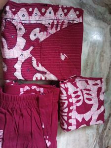 Maroon Batik Print Kurta Set