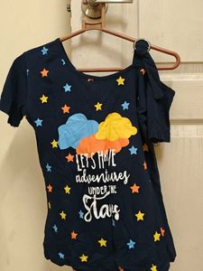 Cute Star & Cloud Print Cold Shoulder Top