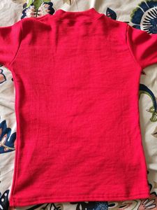 Red Mock Neck Ribbed Top