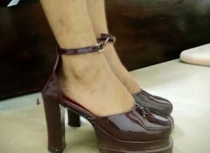 Cherry red chunky Platform Heels