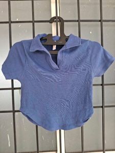 Blue Collared Crop Top