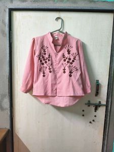 Pink Embroidered Short Kurti Top
